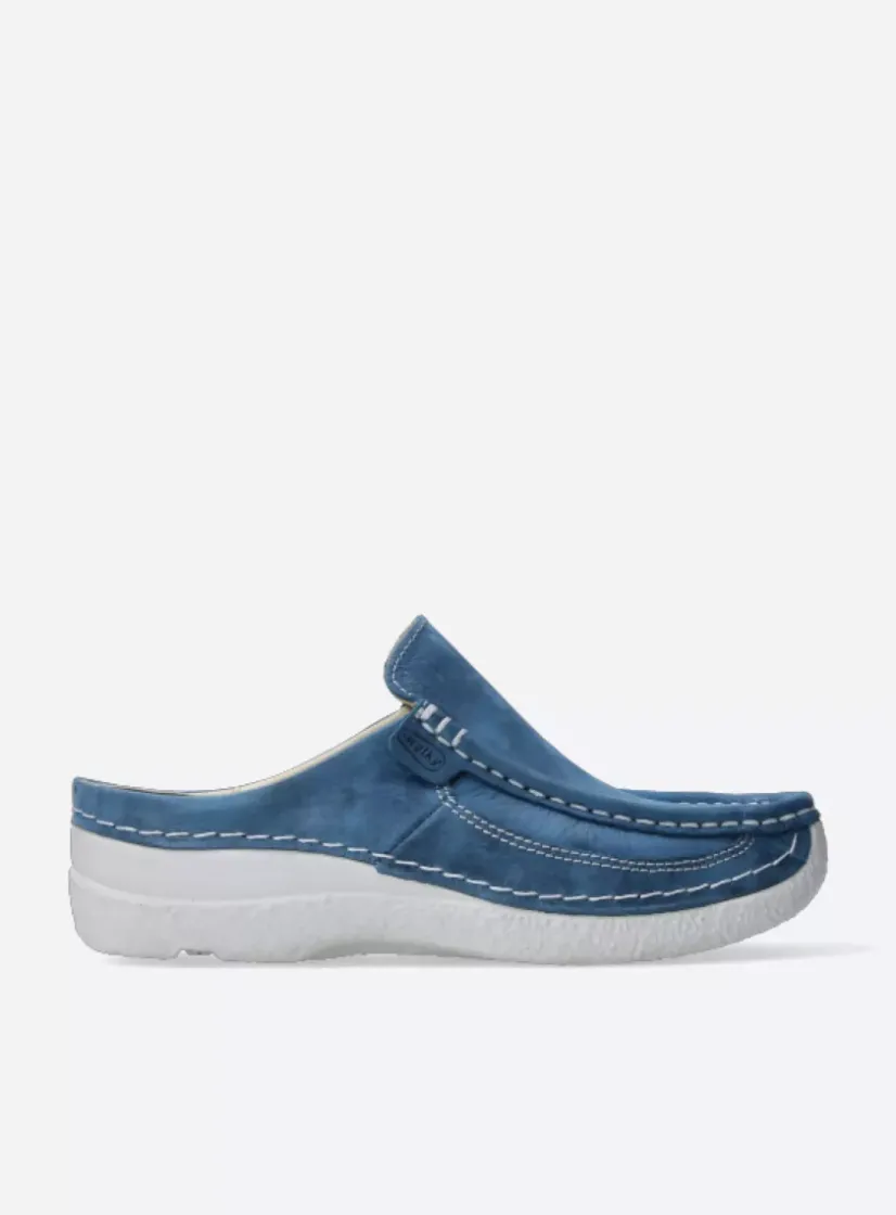 Wolky Roll Slide - blauw effectleer<DAMES Slippers|Klompen