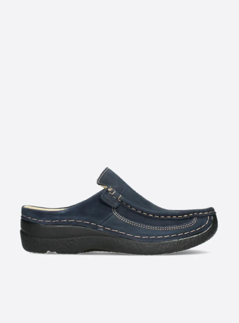 Wolky Roll Slide - blauw nubuck<DAMES Slippers|Klompen