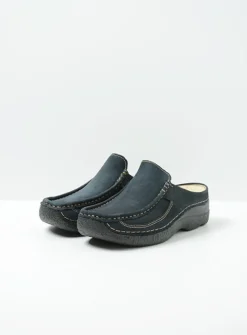 Wolky Roll Slide - blauw nubuck<DAMES Slippers|Klompen
