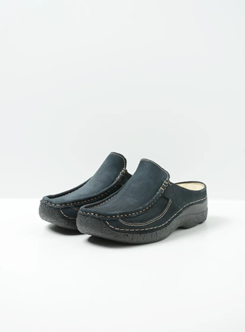 Wolky Roll Slide - blauw nubuck<DAMES Slippers|Klompen