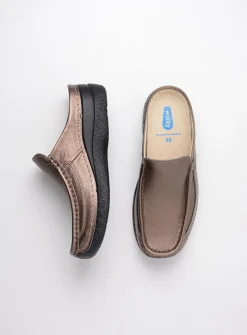 Wolky Roll Slide - brons geprint leer<DAMES Slippers|Klompen