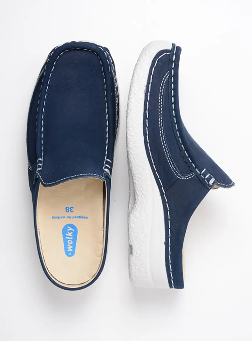 Wolky Roll Slide - denim nubuck<DAMES Slippers|Klompen