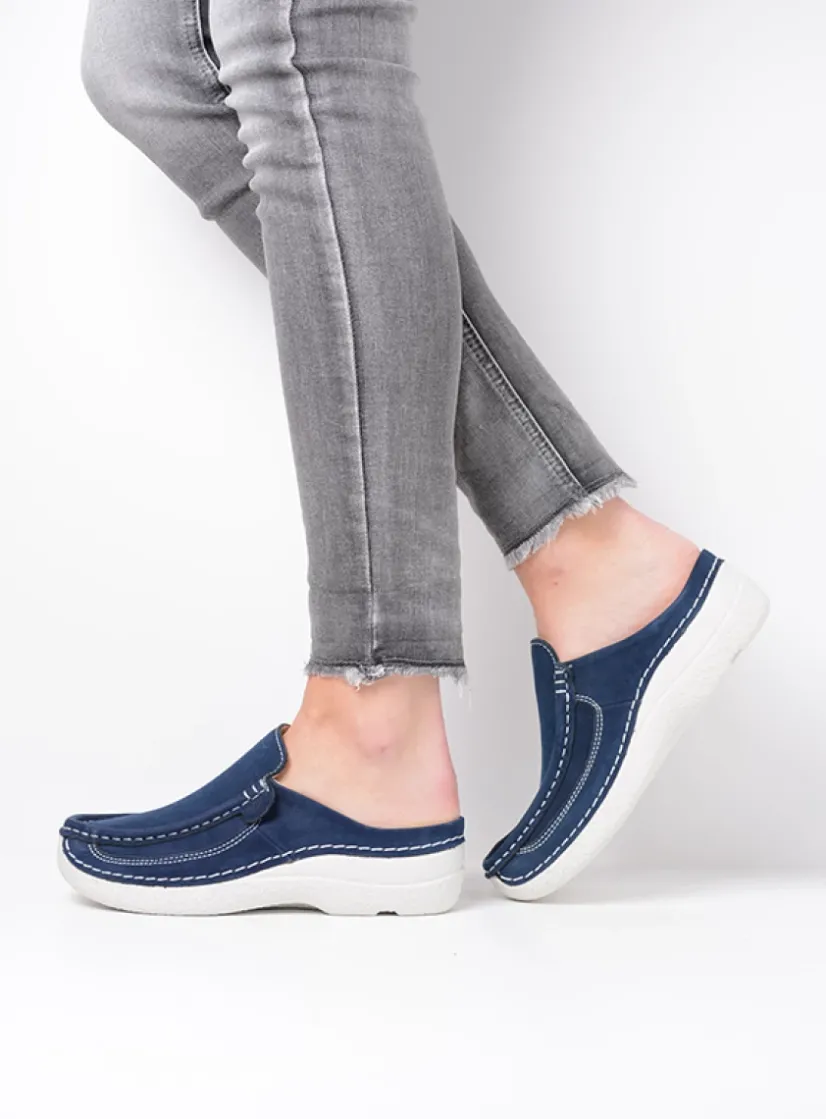 Wolky Roll Slide - denim nubuck<DAMES Slippers|Klompen