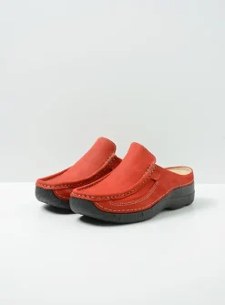 Wolky Roll Slide - donkerrood nubuck<DAMES Slippers|Klompen