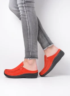 Wolky Roll Slide - donkerrood nubuck<DAMES Slippers|Klompen
