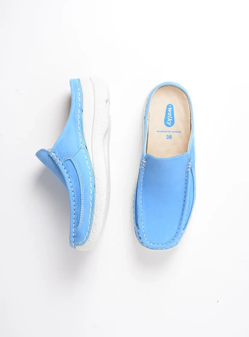 Wolky Roll Slide - hemelsblauw nubuck<DAMES Slippers|Klompen