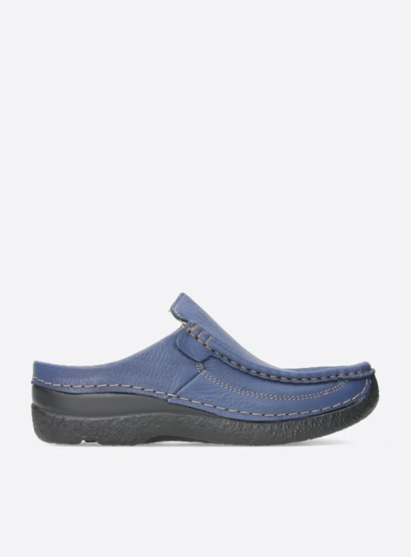Wolky Roll Slide - sky-blue leer<DAMES Slippers|Klompen