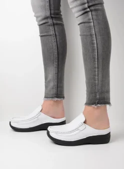 Wolky Roll Slide - wit geprint leer<DAMES Slippers|Klompen