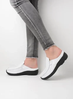 Wolky Roll Slide - wit geprint leer<DAMES Slippers|Klompen
