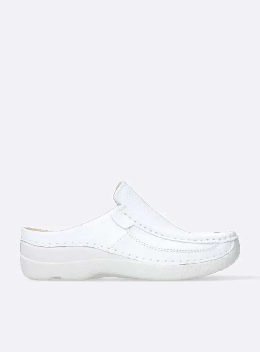 Wolky Roll Slide - wit leer<DAMES Slippers|Klompen