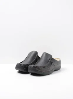Wolky Roll Slide - zwart leer<DAMES Slippers|Klompen