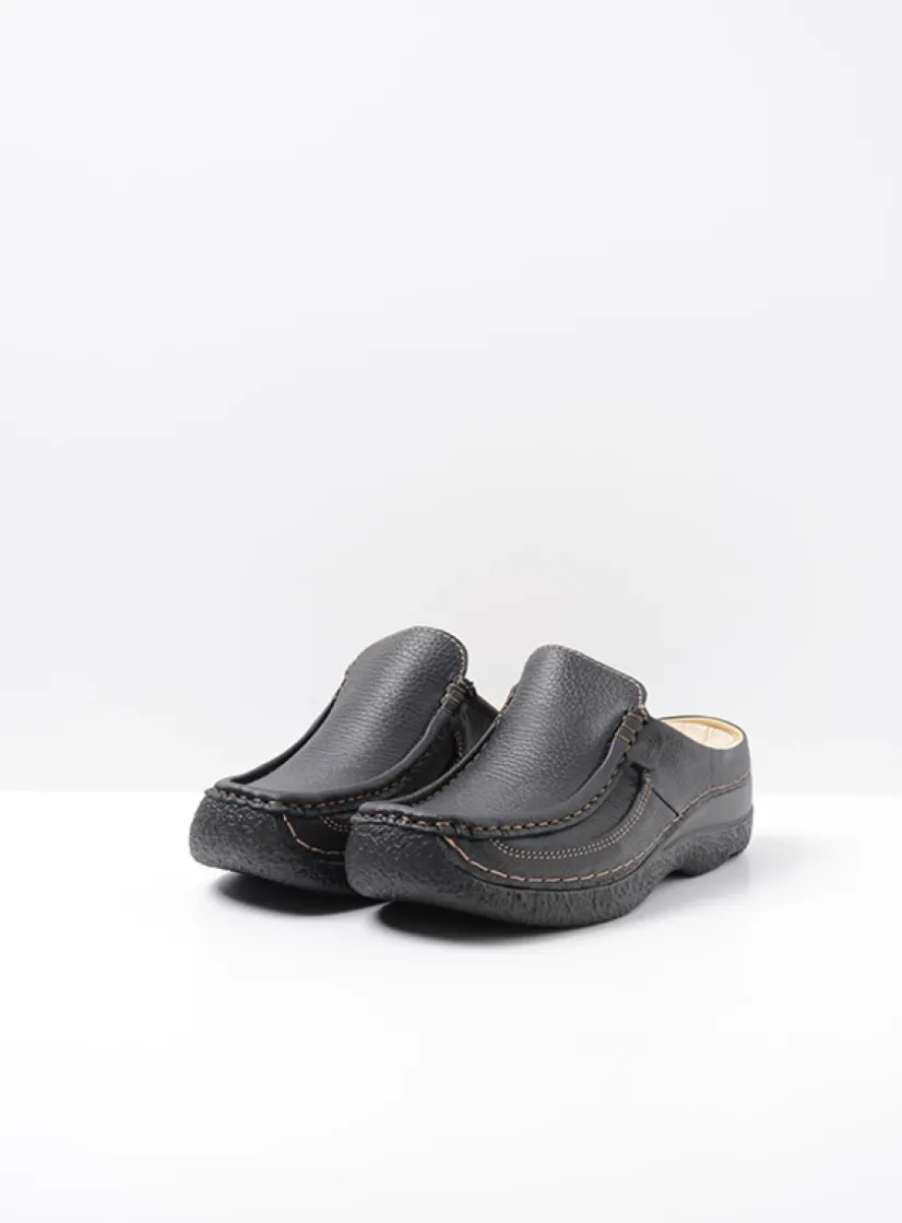 Wolky Roll Slide - zwart leer<DAMES Slippers|Klompen