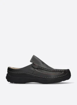 Wolky Roll Slide men - zwart leer<Heren Slippers Heren|Klompen Heren
