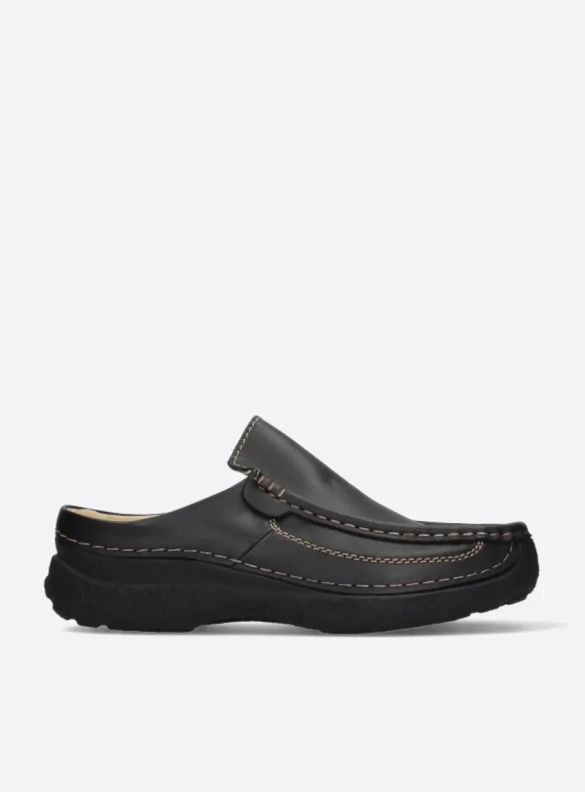 Wolky Roll Slide men - zwart leer<Heren Slippers Heren|Klompen Heren