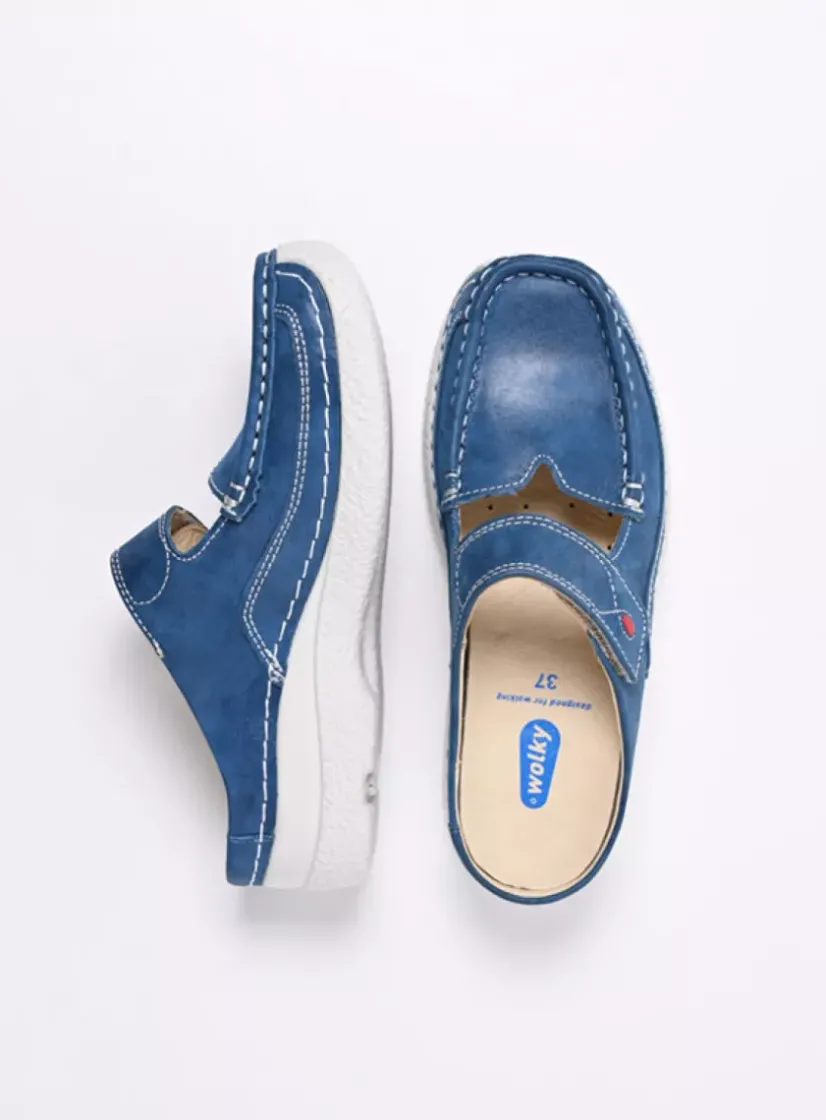 Wolky Roll Slipper - blauw effectleer<DAMES Slippers|Klompen