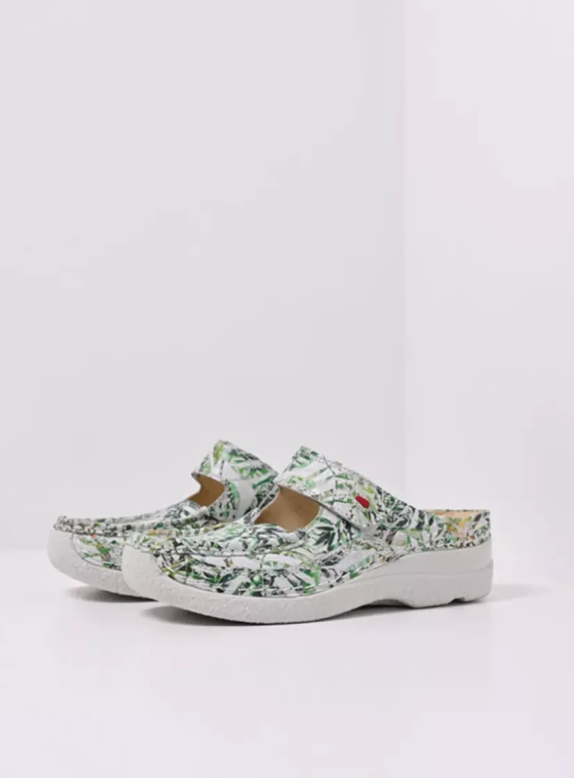 Wolky Roll Slipper - gebroken wit/groen nubuck<DAMES Slippers|Klompen