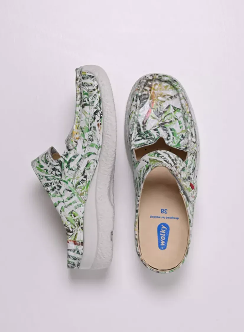 Wolky Roll Slipper - gebroken wit/groen nubuck<DAMES Slippers|Klompen