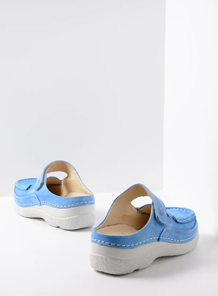 Wolky Roll Slipper - hemelsblauw nubuck<DAMES Slippers|Klompen
