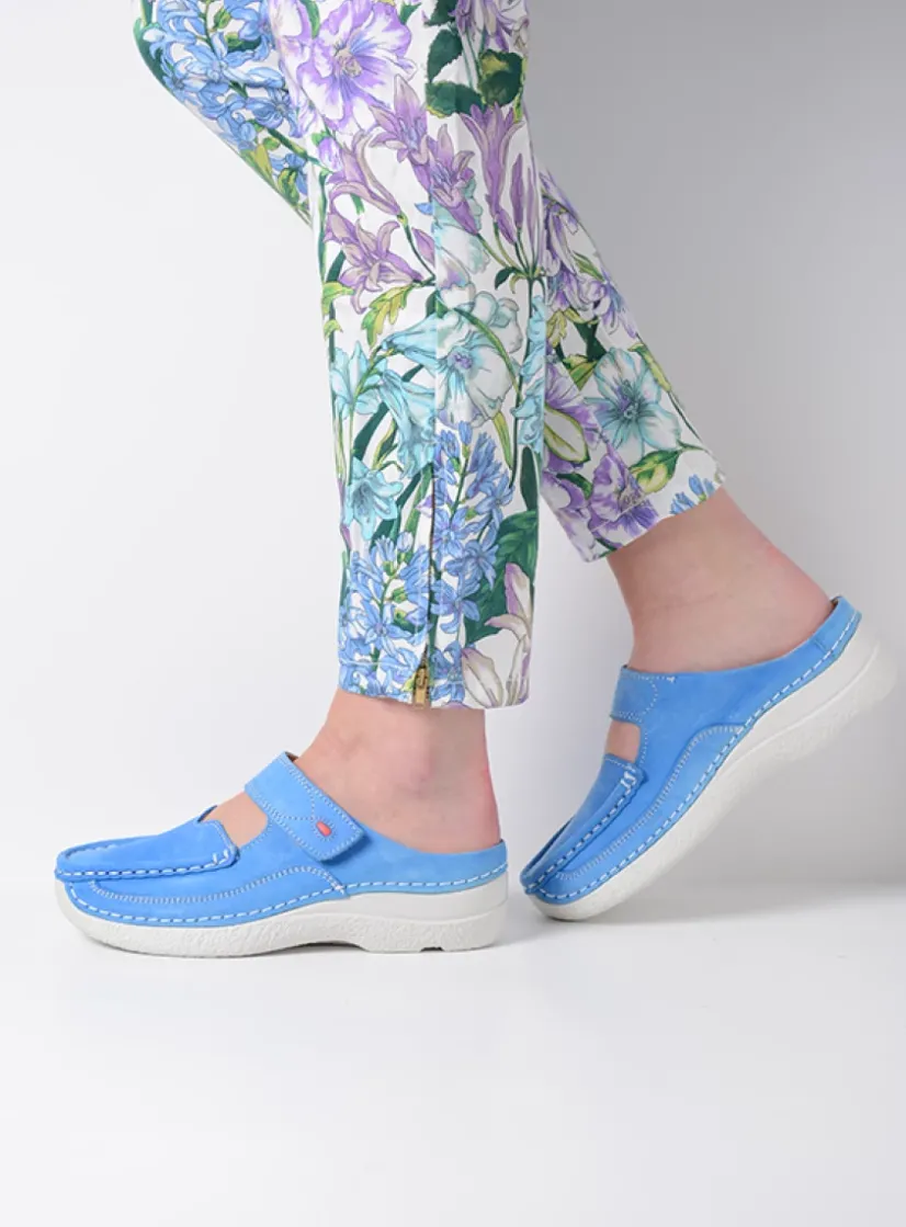 Wolky Roll Slipper - hemelsblauw nubuck<DAMES Slippers|Klompen