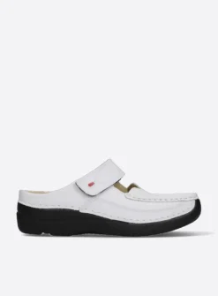 Wolky Roll Slipper - wit/zwart leer<DAMES Slippers|Klompen