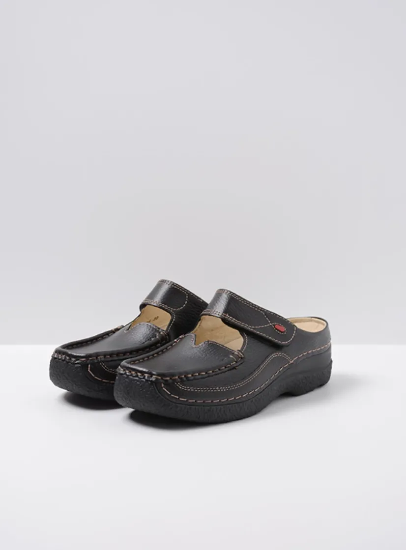 Wolky Roll Slipper - zwart leer<DAMES Slippers|Klompen