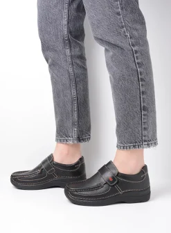Wolky Roll Strap - zwart leer<DAMES Instappers|Herfst/Winter