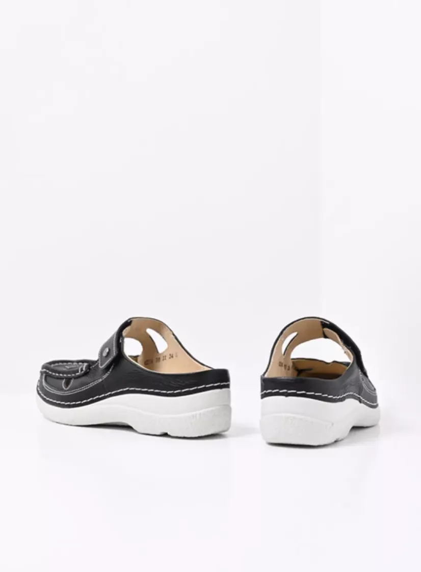 Wolky Roll Talaria - zwart leer<DAMES Slippers|Klompen