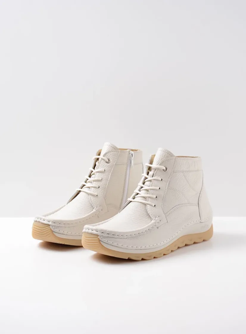 Wolky Salado - creme wit leer<DAMES Hoge Veterschoenen