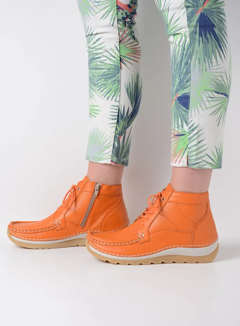 Wolky Salado - oranje leer<DAMES Hoge Veterschoenen