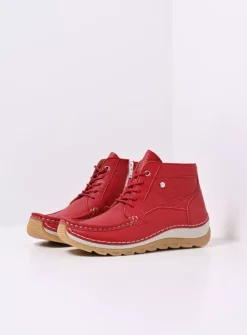 Wolky Salado - rood leer<DAMES Hoge Veterschoenen