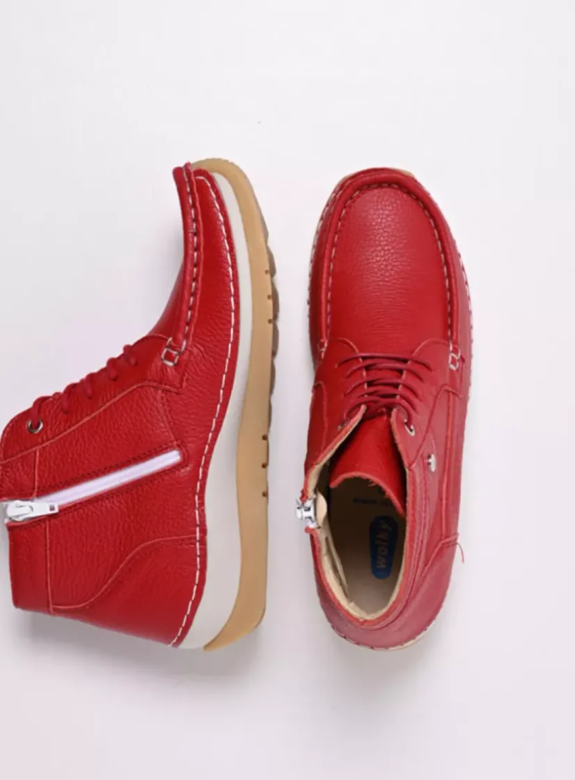 Wolky Salado - rood leer<DAMES Hoge Veterschoenen