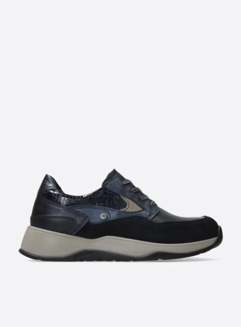 Wolky Sappho - blauw combi leer<DAMES Lage Veterschoenen|Wandelschoenen