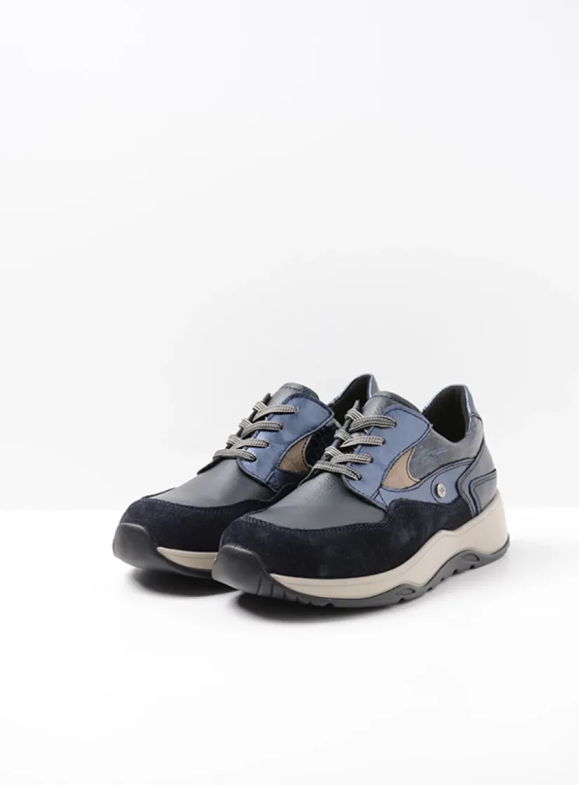 Wolky Sappho - blauw combi leer<DAMES Lage Veterschoenen|Wandelschoenen