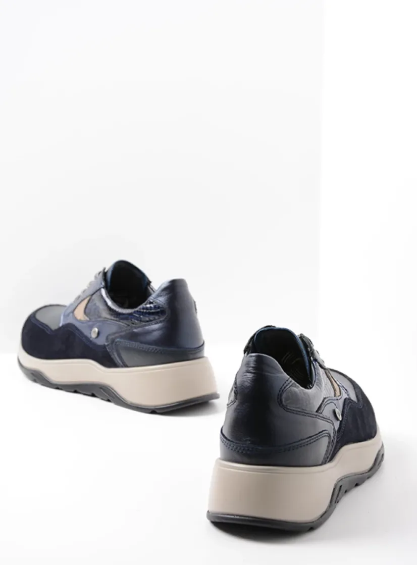 Wolky Sappho - blauw combi leer<DAMES Lage Veterschoenen|Wandelschoenen
