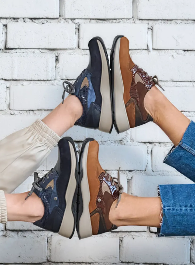 Wolky Sappho - blauw combi leer<DAMES Lage Veterschoenen|Wandelschoenen