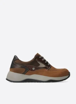 Wolky Sappho - cognac combi leer<DAMES Lage Veterschoenen|Wandelschoenen