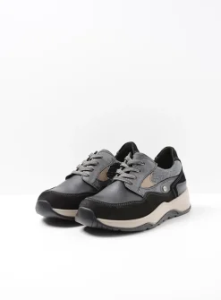 Wolky Sappho - zwart combi leer<DAMES Lage Veterschoenen|Wandelschoenen