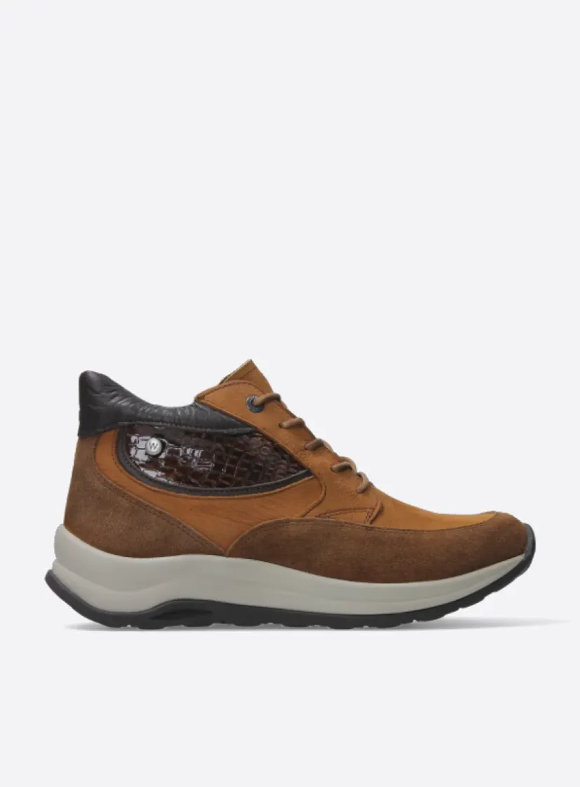 Wolky Scone - cognac combi leer<DAMES Hoge Veterschoenen|Wandelschoenen