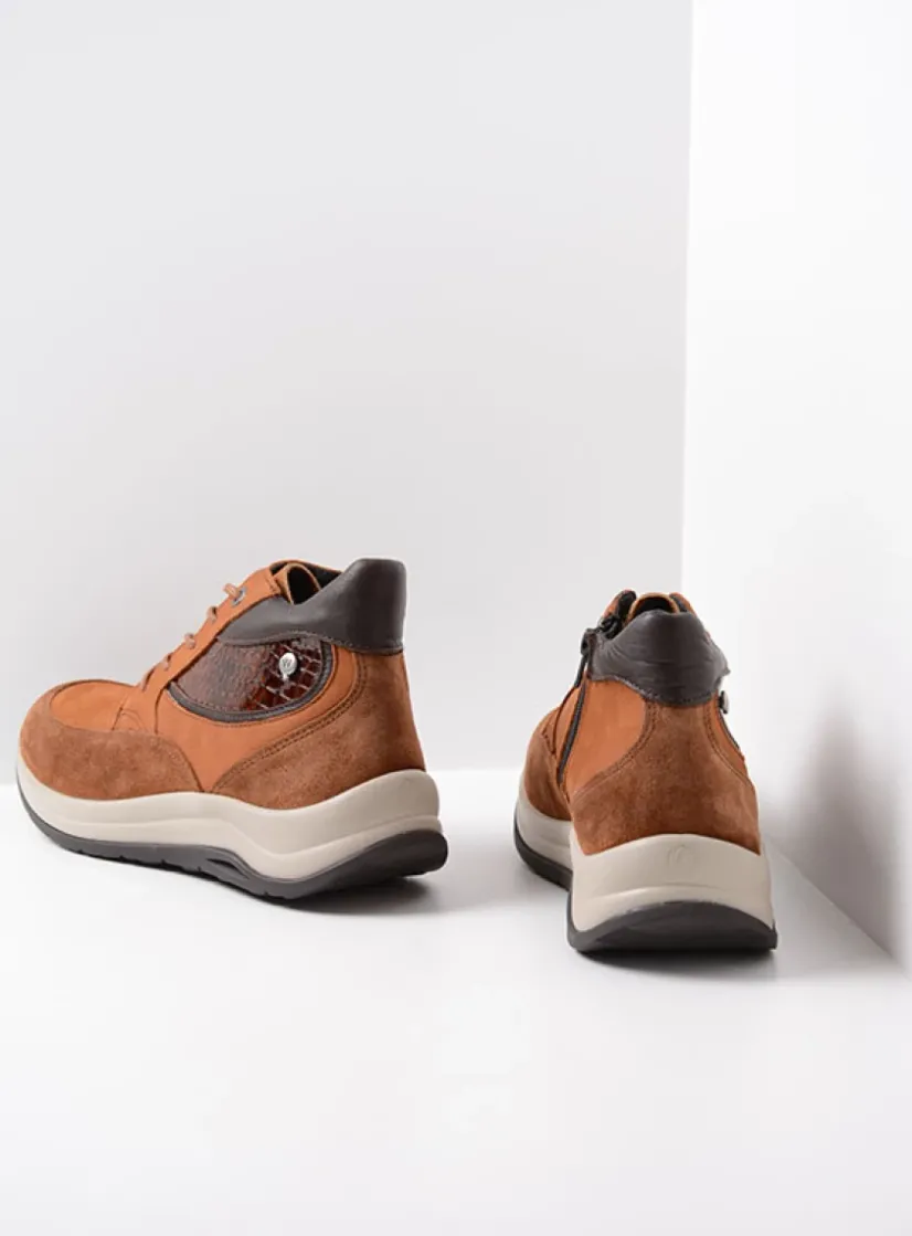 Wolky Scone - cognac combi leer<DAMES Hoge Veterschoenen|Wandelschoenen