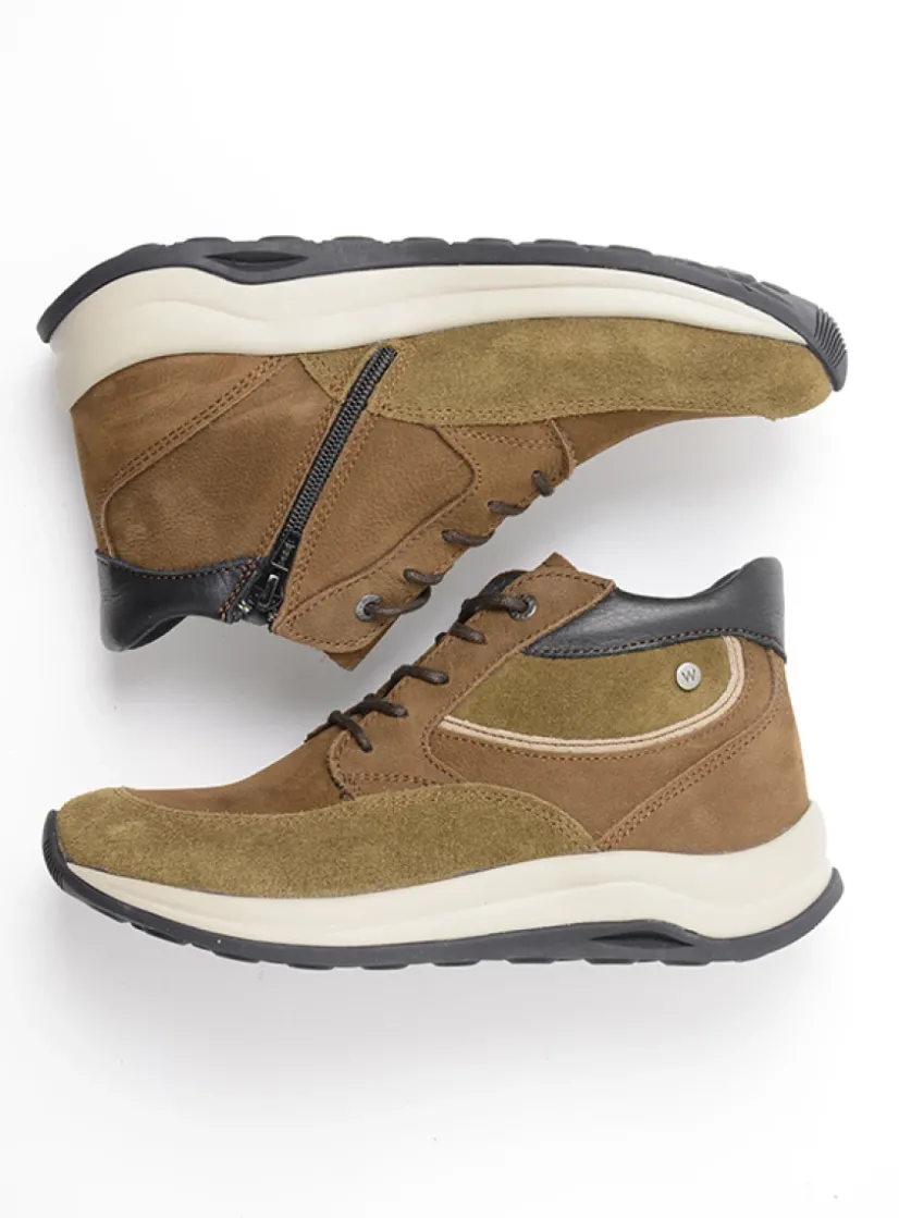 Wolky Scone - taupe combi leer<DAMES Hoge Veterschoenen|Wandelschoenen
