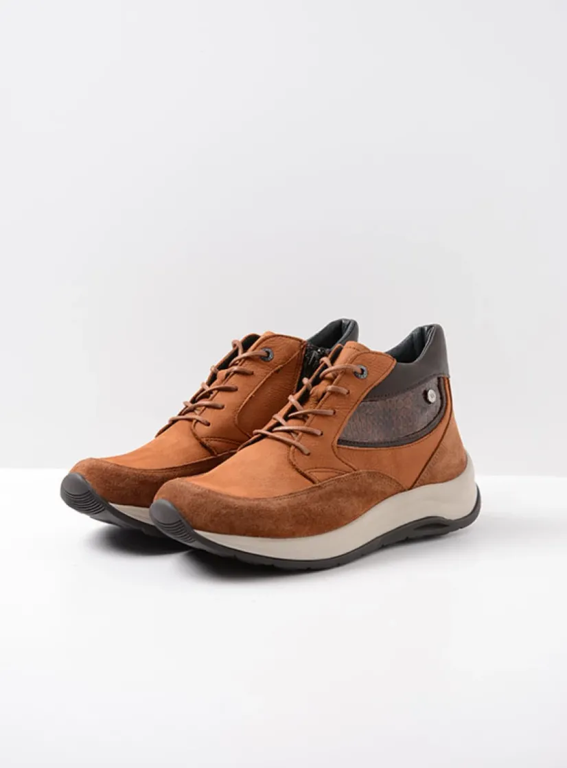 Wolky Scone WR - cognac combi leer<DAMES Hoge Veterschoenen|Wandelschoenen