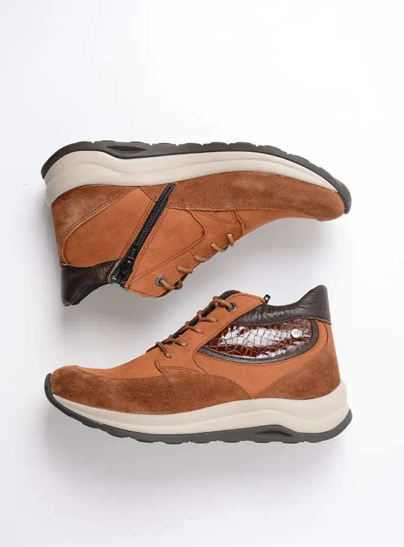 Wolky Scone WR - cognac combi leer<DAMES Hoge Veterschoenen|Wandelschoenen