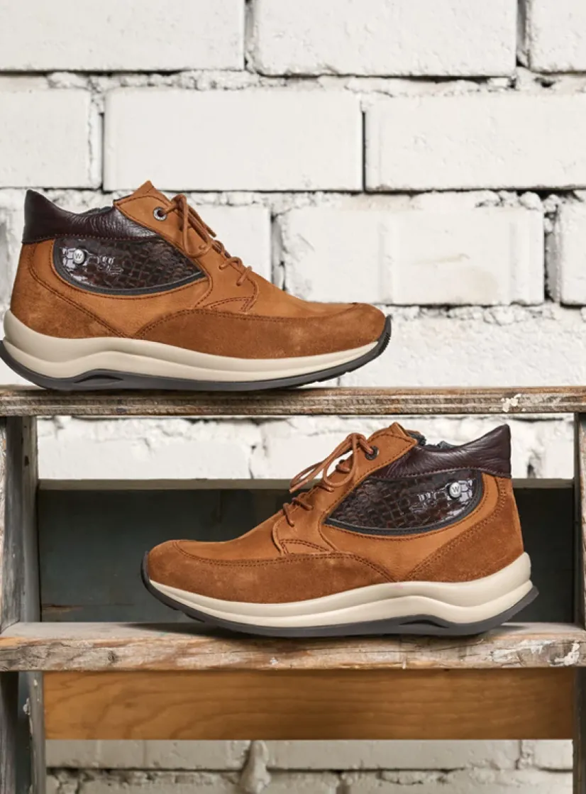Wolky Scone WR - cognac combi leer<DAMES Hoge Veterschoenen|Wandelschoenen