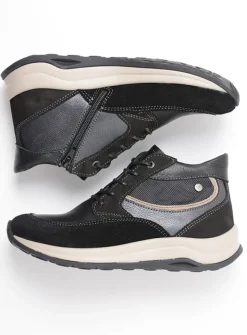 Wolky Scone WR - zwart combi leer<DAMES Hoge Veterschoenen|Wandelschoenen