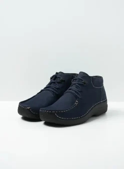 Wolky Seamy Moc - blauw nubuck<DAMES Hoge Veterschoenen|Herfst/Winter