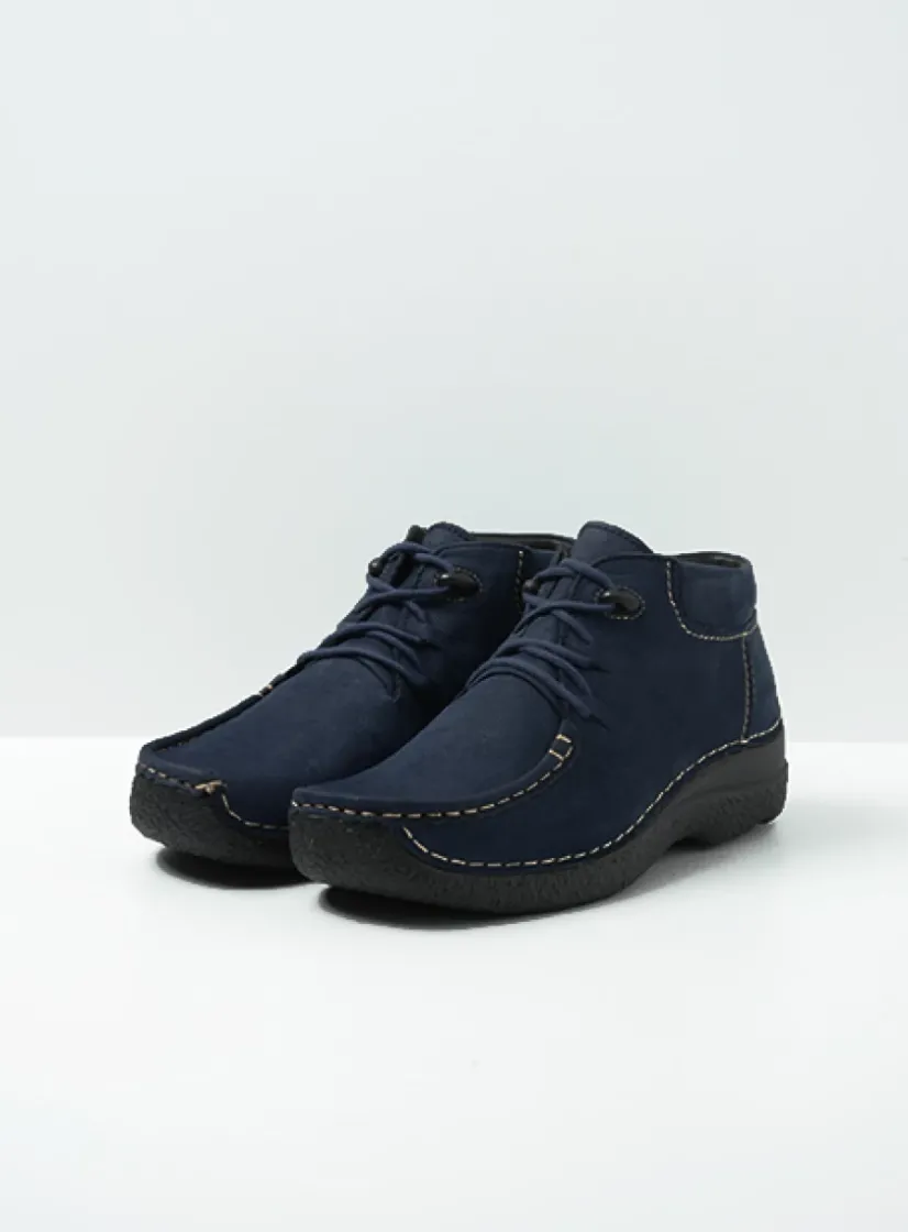 Wolky Seamy Moc - blauw nubuck<DAMES Hoge Veterschoenen|Herfst/Winter