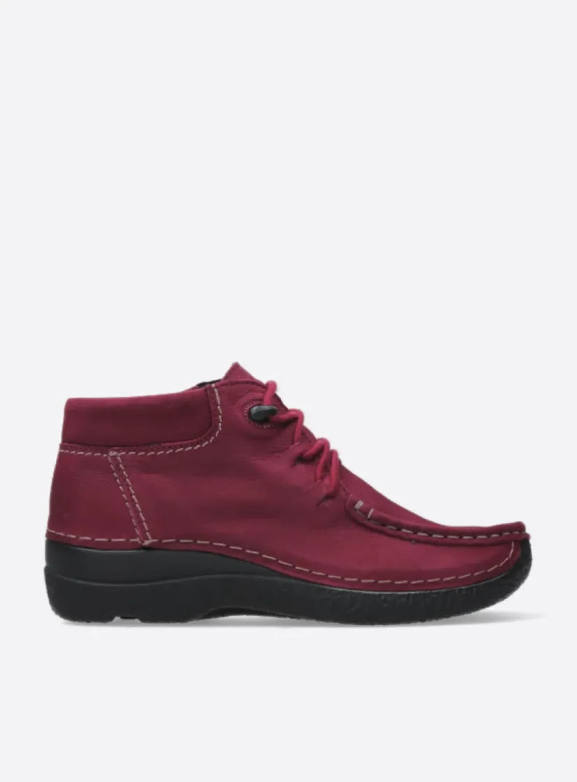 Wolky Seamy Moc - bordeauxrood nubuck<DAMES Hoge Veterschoenen|Herfst/Winter