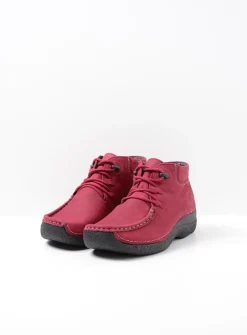 Wolky Seamy Moc - bordeauxrood nubuck<DAMES Hoge Veterschoenen|Herfst/Winter