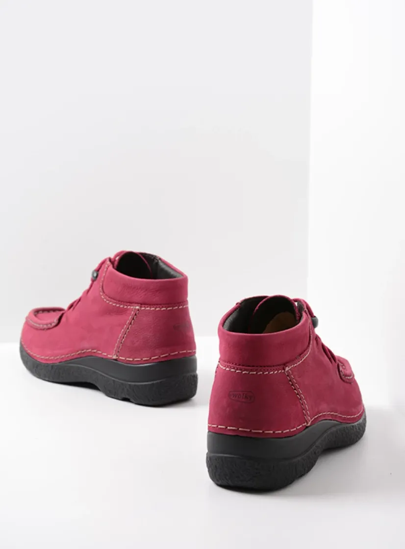 Wolky Seamy Moc - bordeauxrood nubuck<DAMES Hoge Veterschoenen|Herfst/Winter