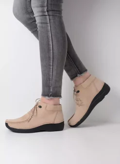 Wolky Seamy Moc - safari nubuck<DAMES Hoge Veterschoenen|Herfst/Winter